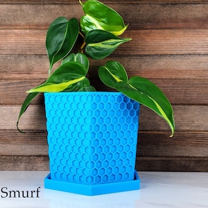 4&quot; Honeycomb Hexagon Planter with Drainage | Modern 3D printed Indoor Pot with Drip Tray