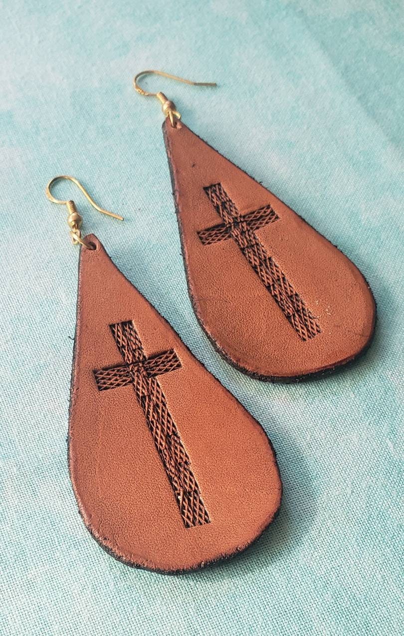 Leather cross earrings Clearance