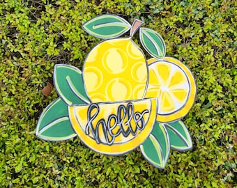 Home Door Hanger - Personalized Door Hanger - Summer Door Decor - Summer Wreath - Lemon Door Hanger - Happy Summer Sign - Lemon Decor