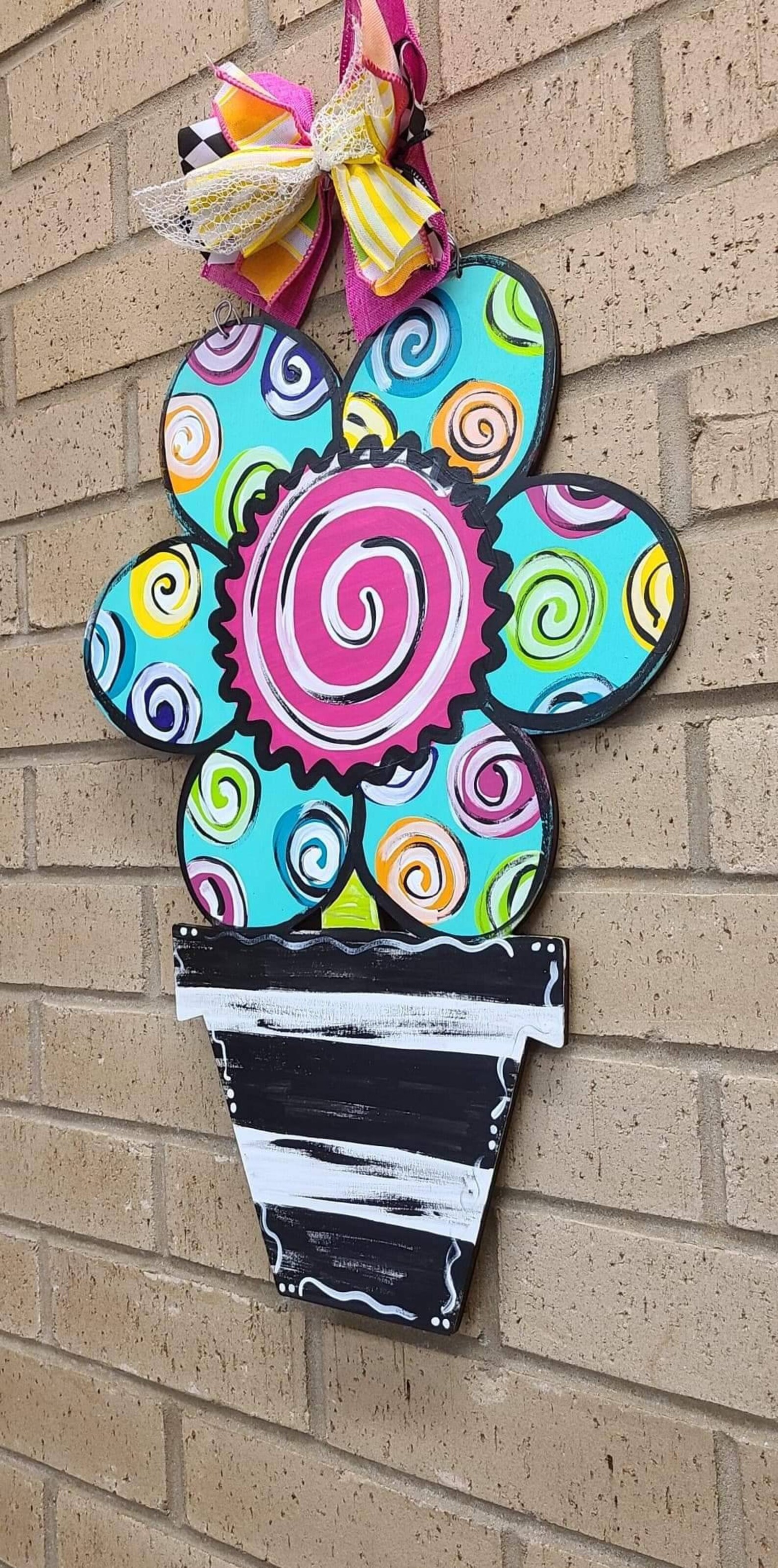 Flower Door Hanger Front Door Sign Flower Door Sign Etsy