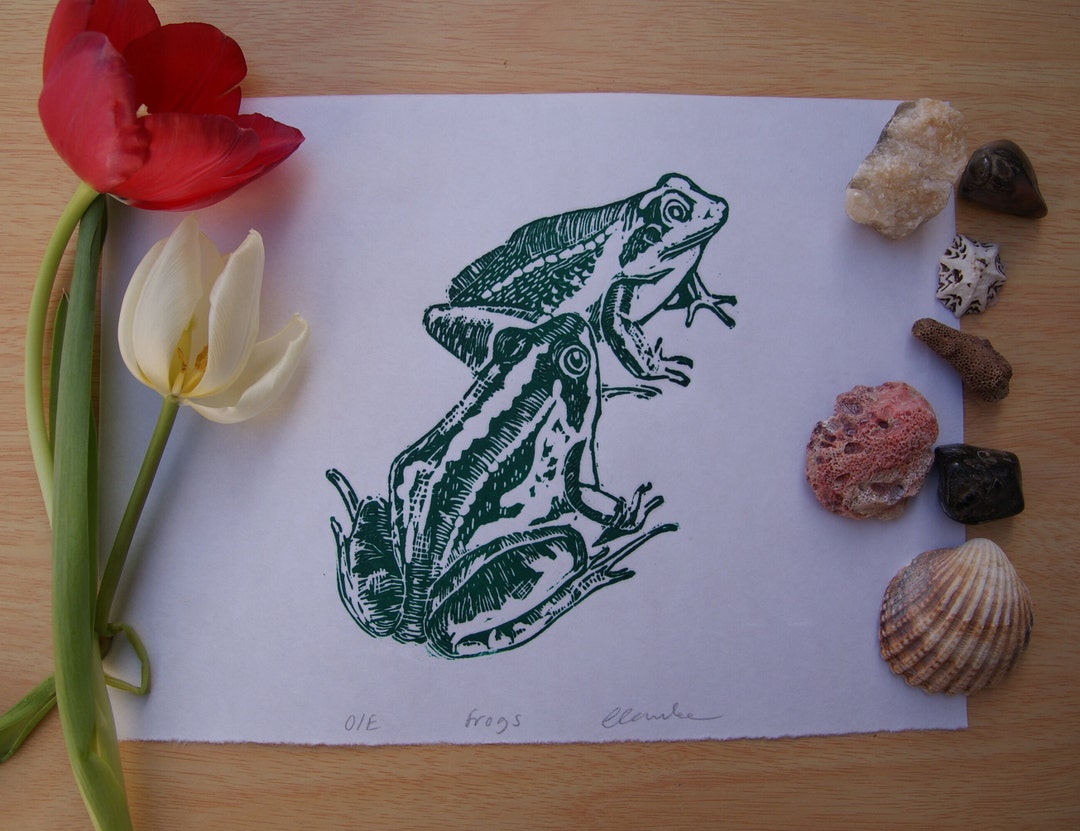 Frog Pair Linocut Print - Etsy