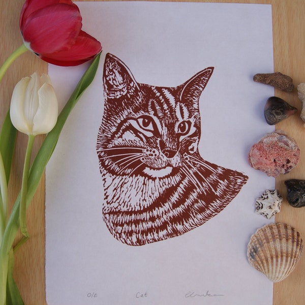 Cat Linocut Print