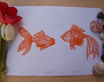 Goldfish Linocut print