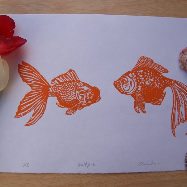 Goldfish Linocut print