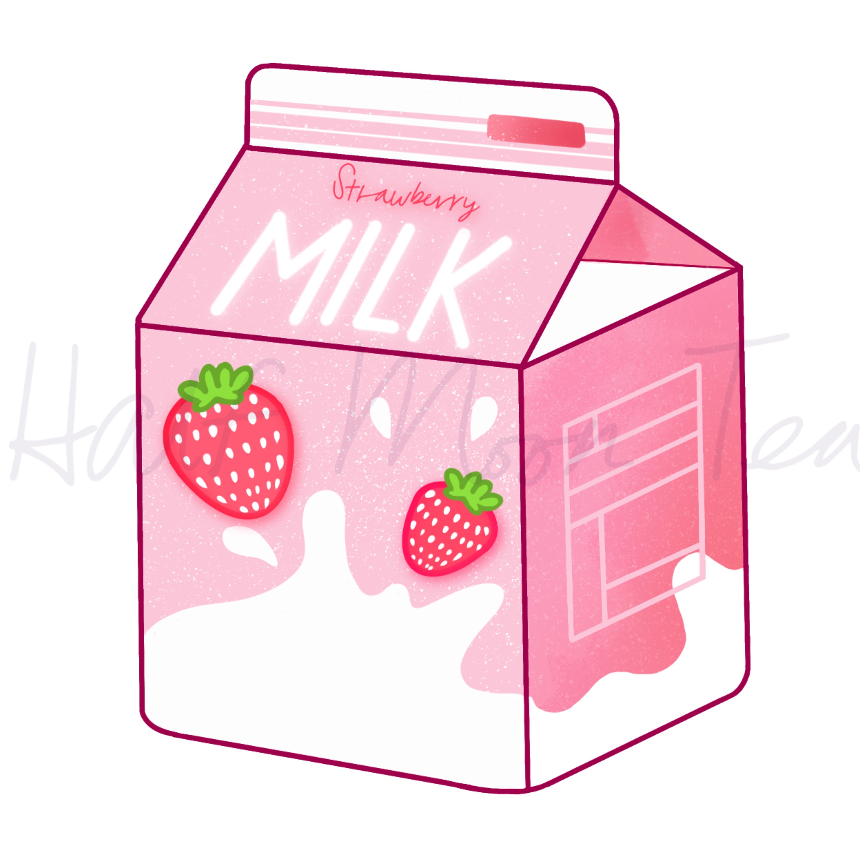 Premium Vector  Strawberry cartoon milk asian product hand drawn colored  trendy vector illustration kawaii anime