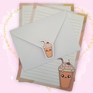 Juego de escritura de cartas / Papel de escritura A5 con sobres /Papel de notas /Penpal / Happy Mail / Estacionario / Lindo Kawaii Frappuccino