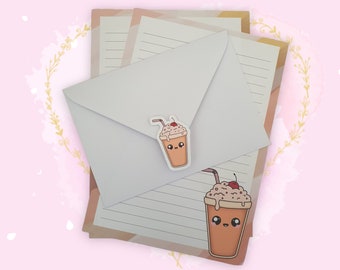 Letter Writing Set | A5 Writing Paper with Envelopes |Note Paper |Penpal | Happy Mail | Stationary | Cute Kawaii Frappuccino