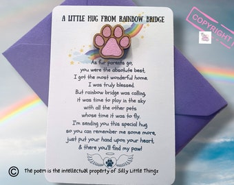Pocket Hug | Pet Loss | Rainbow Bridge  | Keepsake | Send A Hug Gift | Paw Print on my Heart | Death of a Pet | Sympathy Card | Condolences
