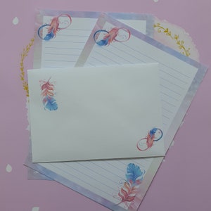 Set de escritura de cartas / Infinity Feathers / A5 Writing Paper con sobres / Note Paper / Penpal / Happy Mail / Stationary