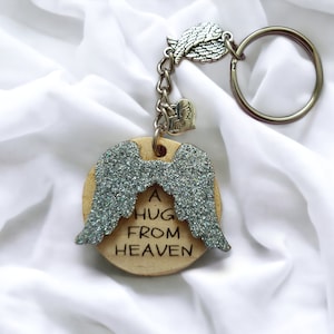Keyring | A Hug From Heaven | Natural Wood Keyring | Keychain | Handmand Gift | Bag Charm | Bereavement Gift | Sympathy Gift | Comfort Gift
