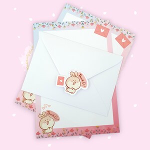 Conjunto de escritura de cartas / Gracias / Conejito lindo / Papel de escritura A5 con sobres / Papel de notas / Amigo por correspondencia / Correo feliz / Estacionario