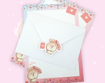Writing Paper Set | Letter Writing | Bunny Rabbit Themed | Note Paper, Sticker and Envelope Set | A5 | Stationary