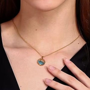 Gold Whale Pendant Necklace with Blue Crystal Ocean,Nautical Jewelry for Women,Cute Sea Animal Charm Necklace,Ocean Lover Gift,Sea Life Gift