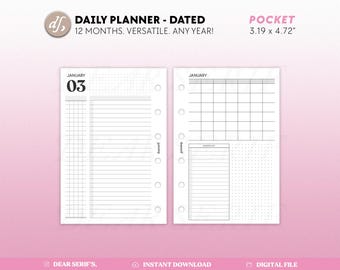 DS Pocket 2025 Daily, One Day Per Page, 1D1P Any Year, Pocket Planner, Monthly Task Ring Binder Inserts Printable PDF, Digital Download