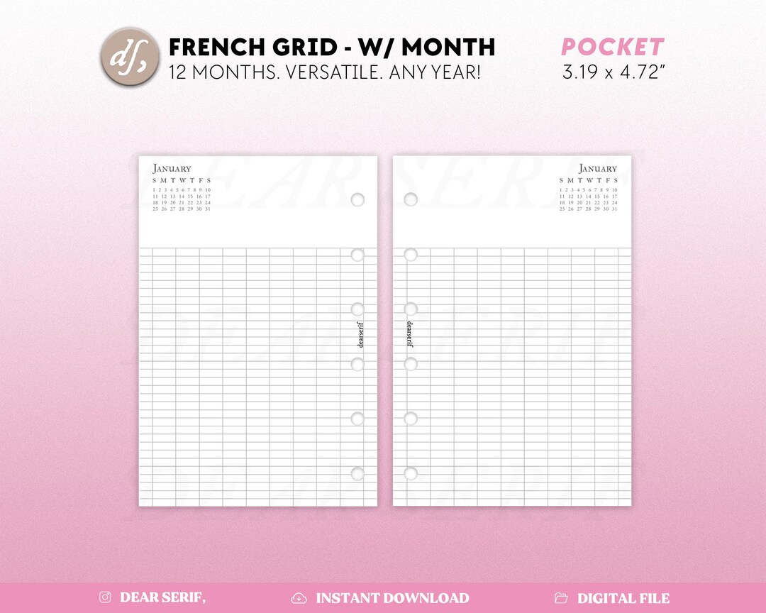 DS Pocket 2025 Daily French Grid, One Day per Page, 1D1P Any Year ...