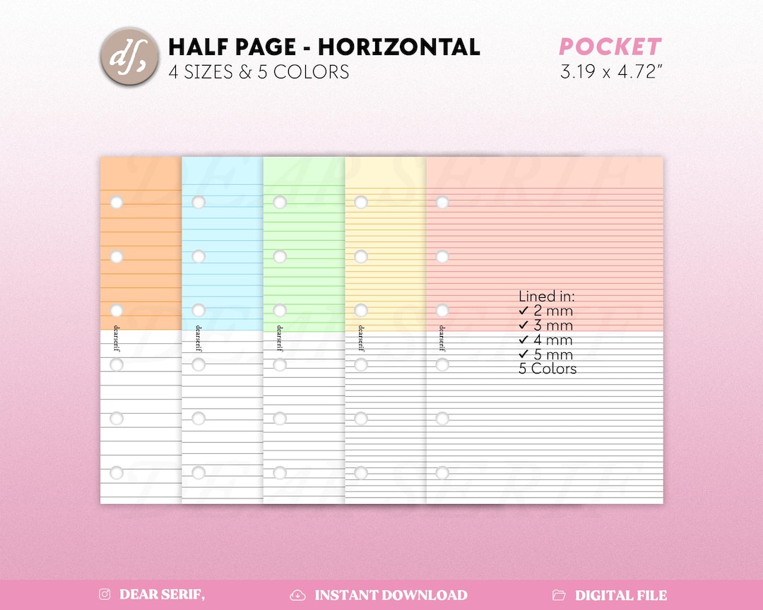 DS Pocket Horizontal Half Page, Colored Commonplace Page, Commonplace ...