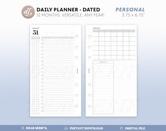 DS Personal 2025 Daily, One Day Per Page, 1D1P Any Year, Personal Planner, Monthly Task Ring Binder Inserts Printable PDF, Digital Download