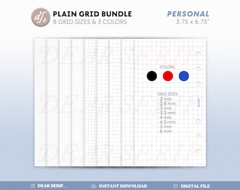 DS Personal Plain Grid Planner Insert, Colored Grid Various Sizes, Ring Inserts Printable pdf