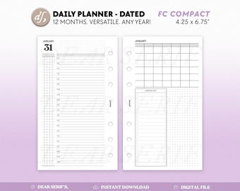 DS FCC 2025 Daily, One Day Per Page, 1D1P Any Year, fc Compact, Monthly Task Ring Binder Inserts Printable PDF, Digital Download