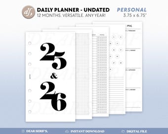 Set de planificador personal sin fecha DS, planificador semanal anual, planificador personal, insertos de anillas con tareas mensuales (PDF imprimible, descarga digital)