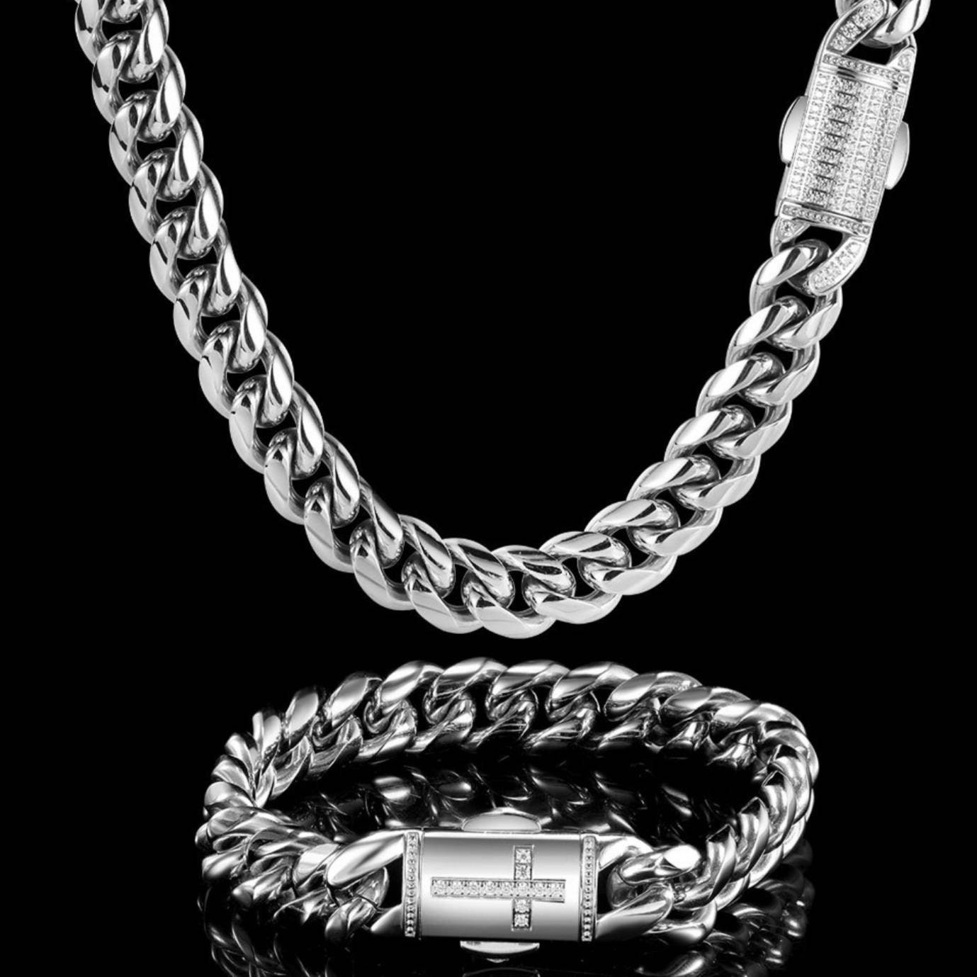 12mm Miami Cuban Link Chain 18K Gold Iced Out Cross Lock Box Etsy