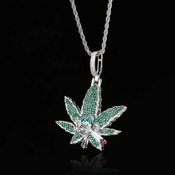 Iced Out Weed Necklace Icy Marijuana 