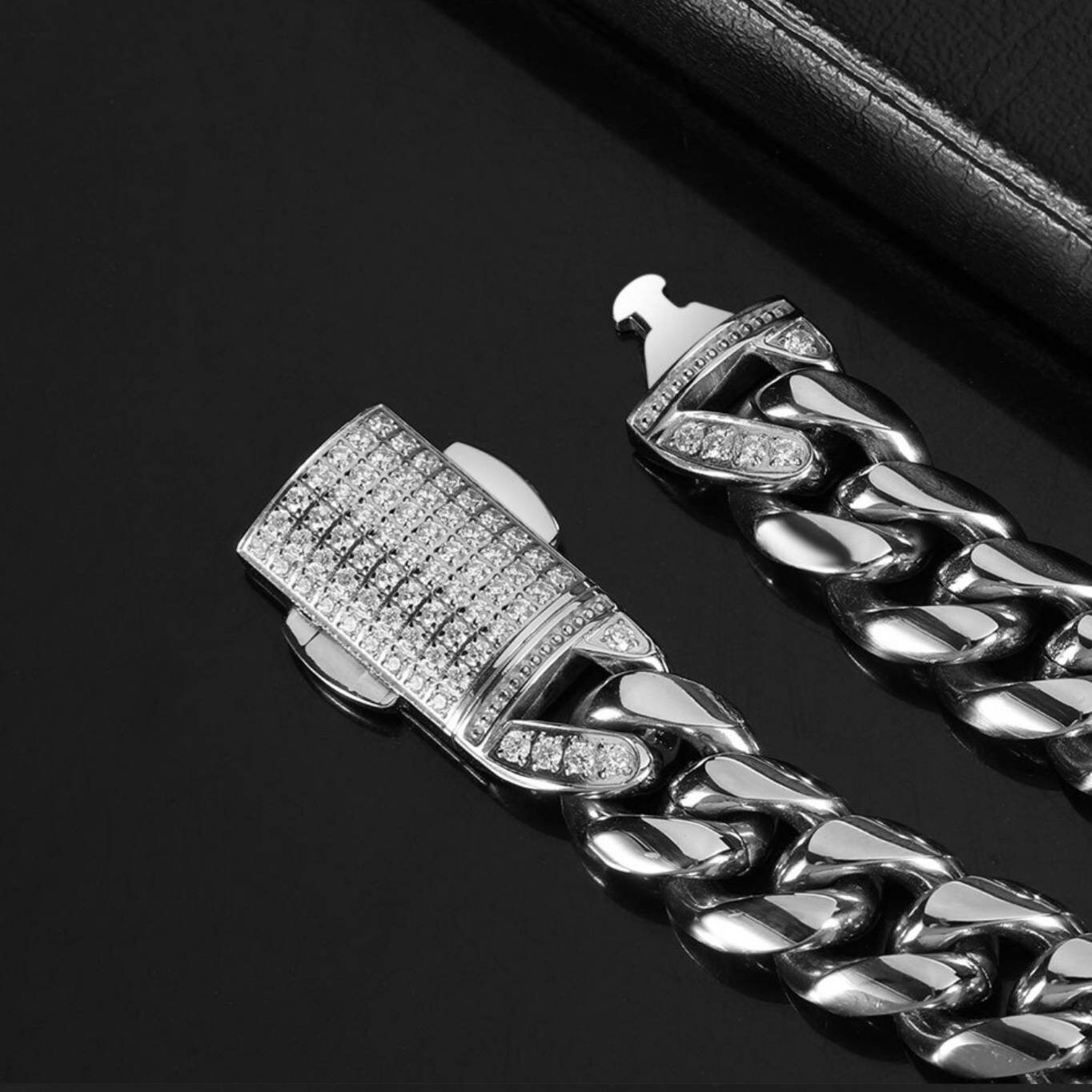 12mm Miami Cuban Link Chain 18K Gold Iced Out Cross Lock Box Etsy