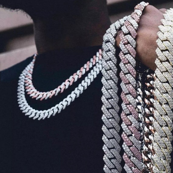 Pink Diamond Prong Link Chain Iced 