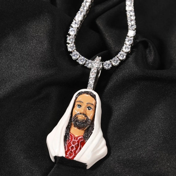 3D Enamel Jesus Pendant Tennis Necklace 