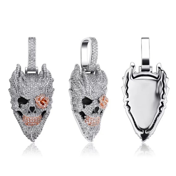 Iced Out Ghost Skull Pendant Necklace 