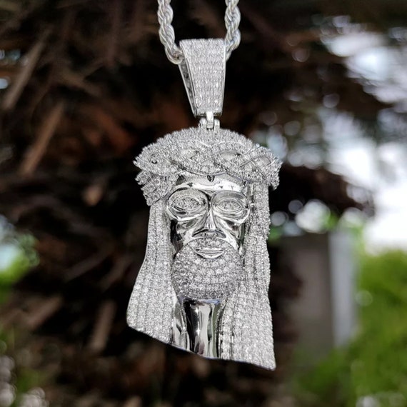 Iced Out Jesus Pendant FREE Rope Chain 