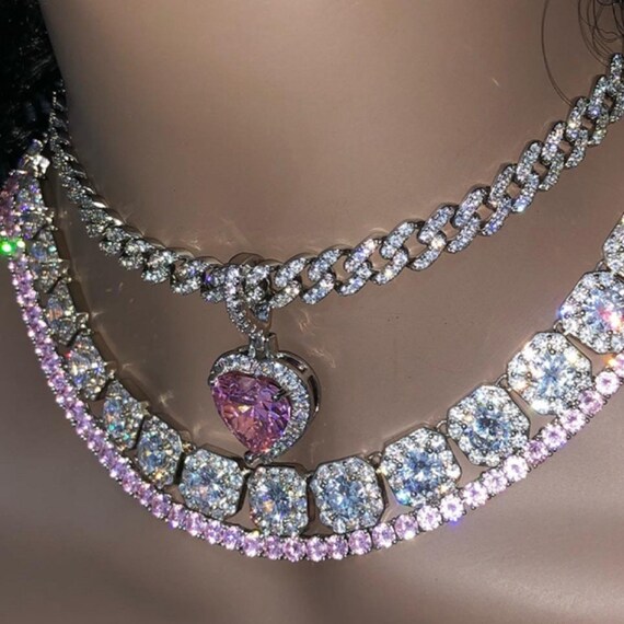 Dainty Icy Heart Cuban Link Choker 