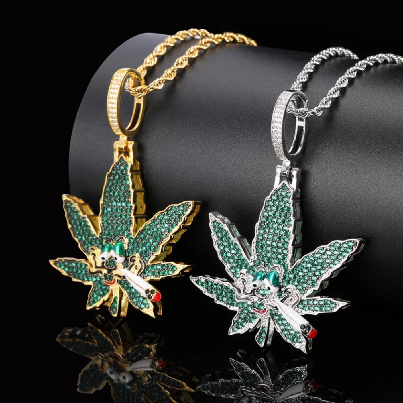 Iced Out Weed Necklace Icy Marijuana 