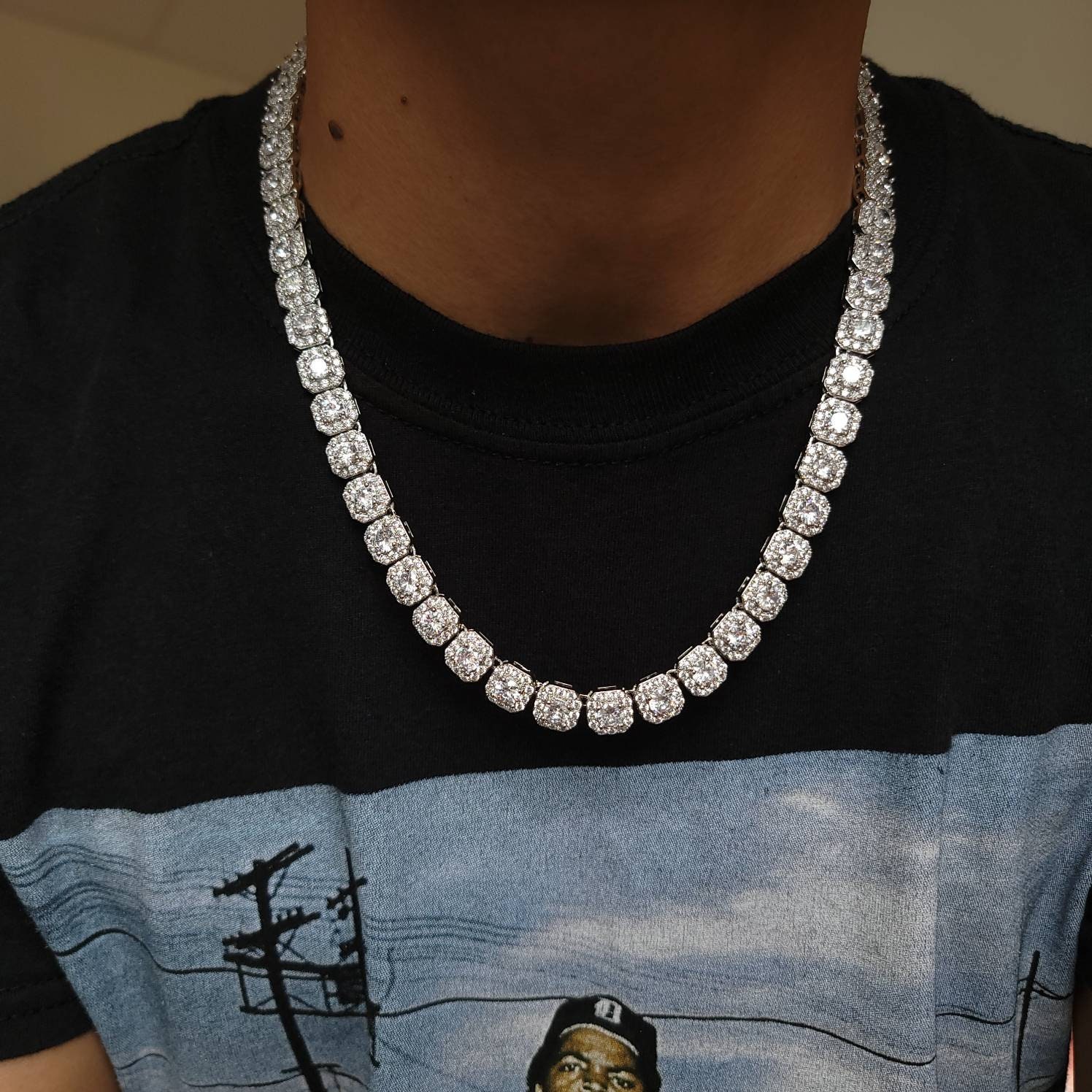 9mm Clustered Tennis Necklace Cluster 