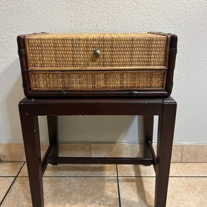 Vintage Tommy Bahama  Style Suitcase,  Wood Brown Table