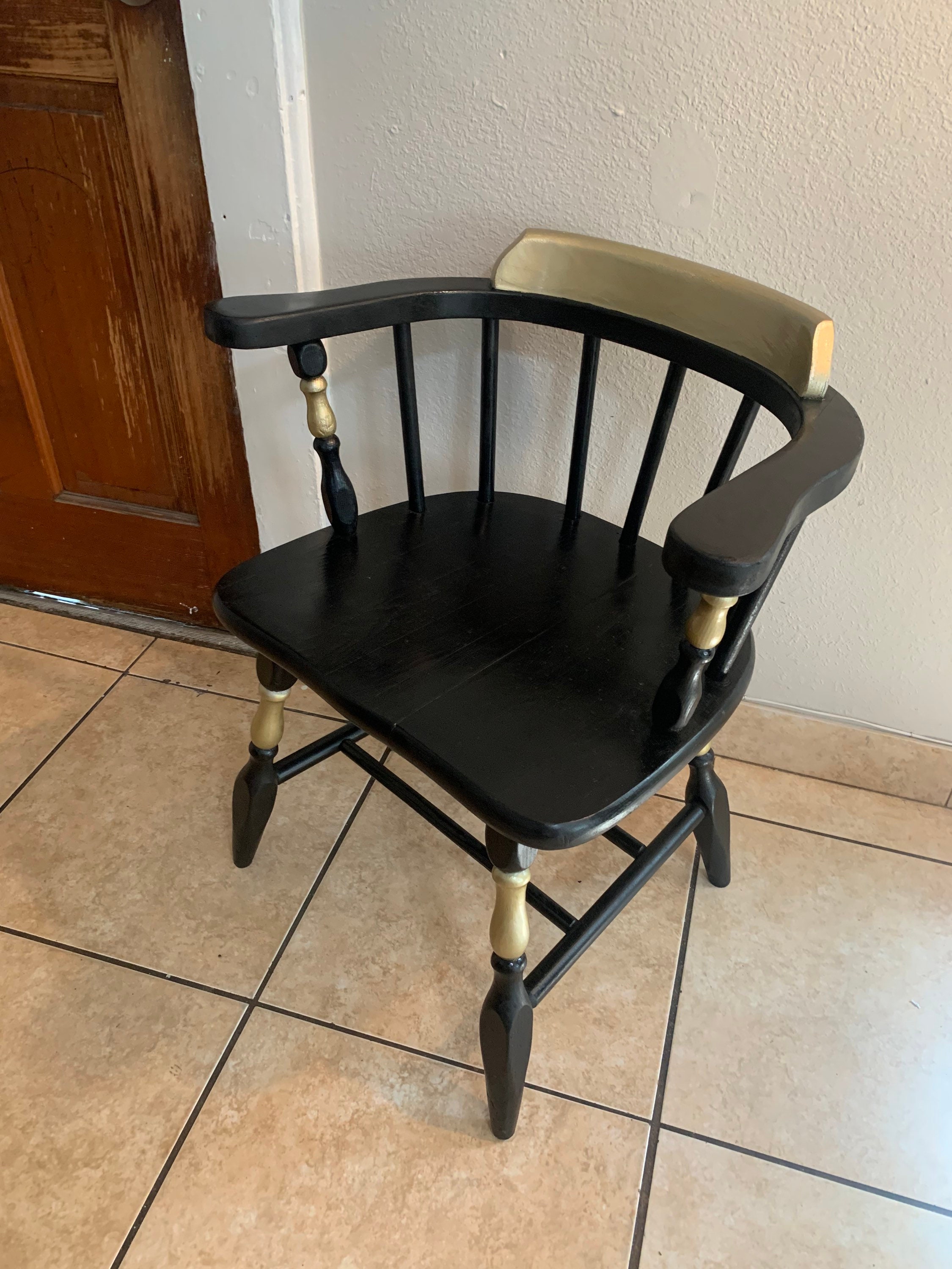 Vintage Hitchcock Style Captains Wood Arm Chair Etsy
