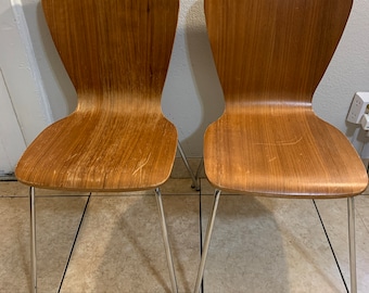 Mid Century Modern  Style Bentwood Molded Ply Wood Side Dining Chairs, Metal
