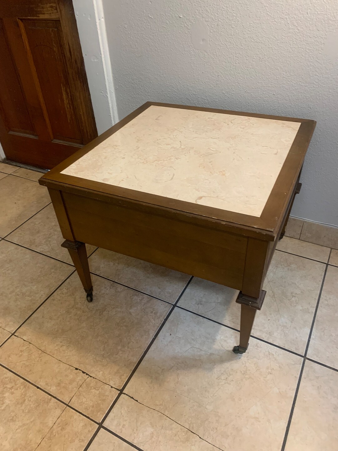 Vintage Mid Century Marble Top, Mersman End Table Nightstand or Coffee