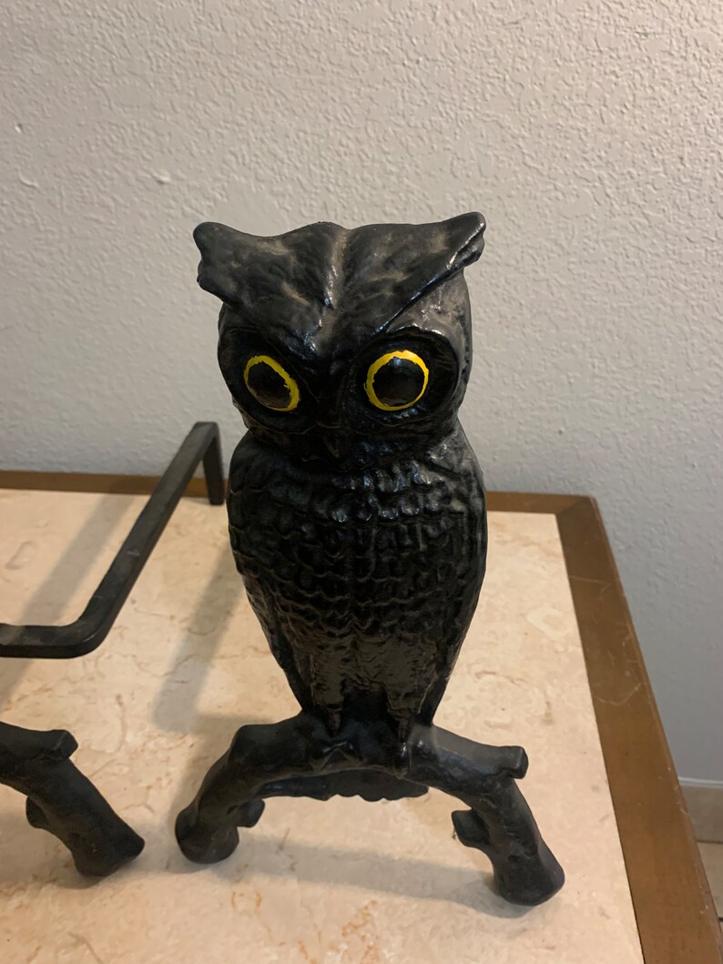 Vintage Antique OWL Cast Iron FIREPLACE ANDIRONS Etsy
