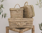 Birth suitcase, Raffia diaper panière, Palm leaf suitcase