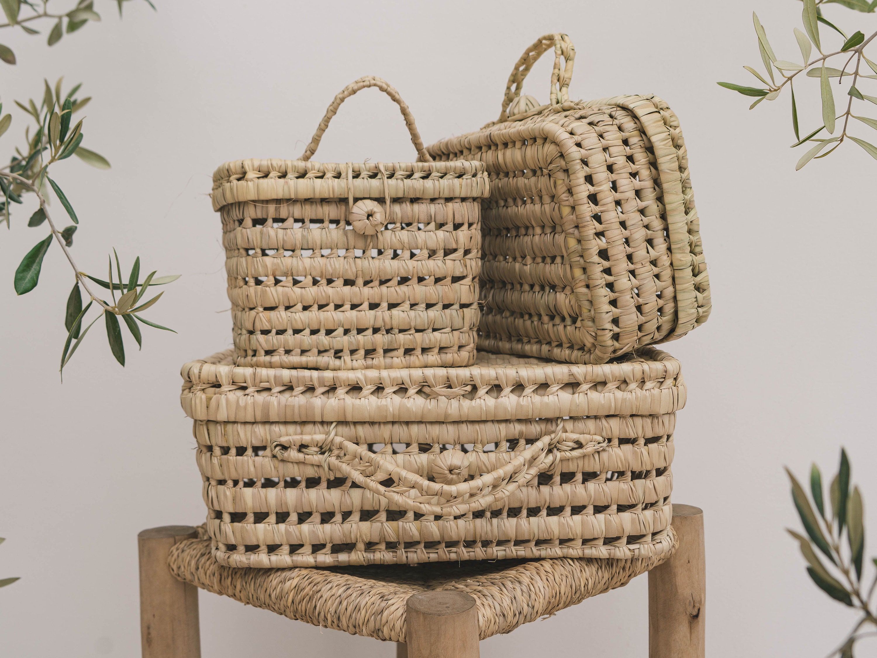 Valisette Naissance, Panière à Couche Raphia, Valisette en Feuille de Palmier