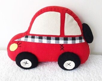 Personalised Red Car Shaped Pillow, Boy's Room Decor Pillow Transportation Kids Room Toddler Pillow, Car toy