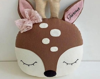 Personalized Deer Pillow, Nursery Decor, Baby Girl Gift, Custom Name Pillow