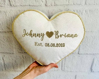 Personalized Wedding Gift, Established Date, Wedding Gift,  Personalized Pillow, White Heart Pillow, Wedding Anniversary Pillow,