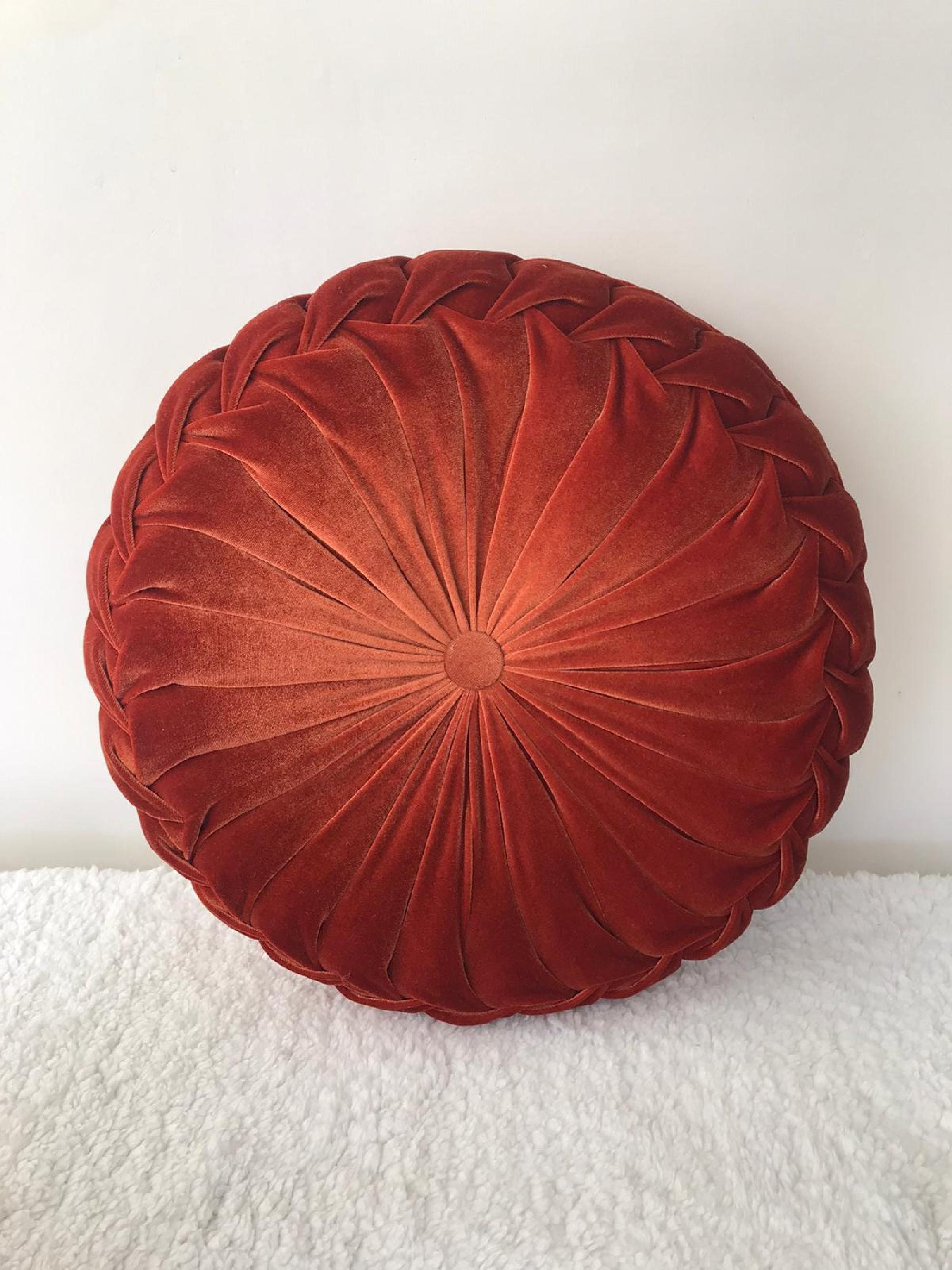 Round Velvet Pillow Velvet Pillow for Sofa LivingPleat ed Etsy