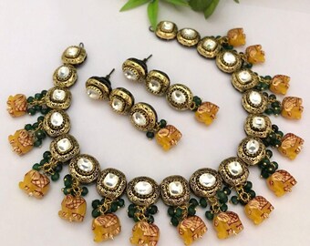 Set di collane Kundan Elephant: gioielli indiani placcati in oro