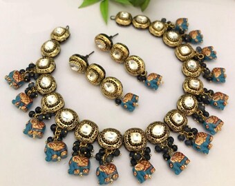 Set di collane Kundan Elephant: gioielli indiani placcati in oro