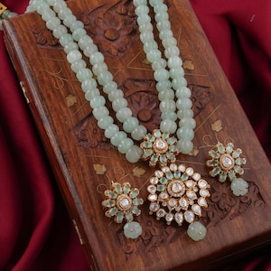 Original Moissanite Polki long necklace,Kundan necklace/Original Green Aventurine Necklace,Indian jewelry,Victorian necklace,Jaipuri mala