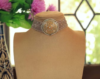 Grey Kundan Choker: Meenakari Indian Pearl Necklace