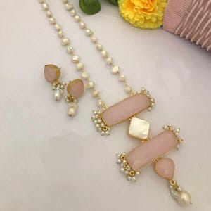 Pink Antique Fusion pearl long necklace,Sabyasachi necklace,Indian necklace,Indian jewelry,Rajasthani mala set,Jaipuri mala set, Women mala.